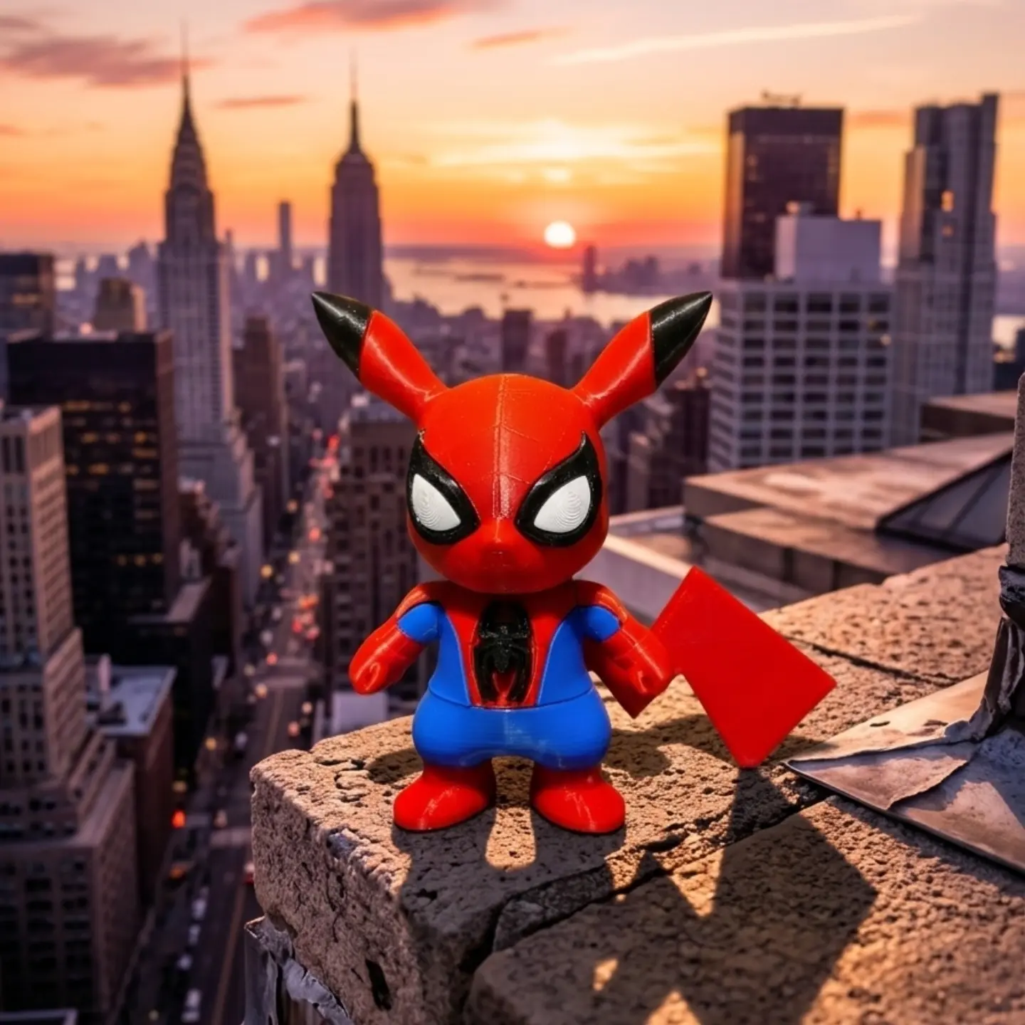 Miniatura de Pikachu vestido de Homem-Aranha impressa em 3D
